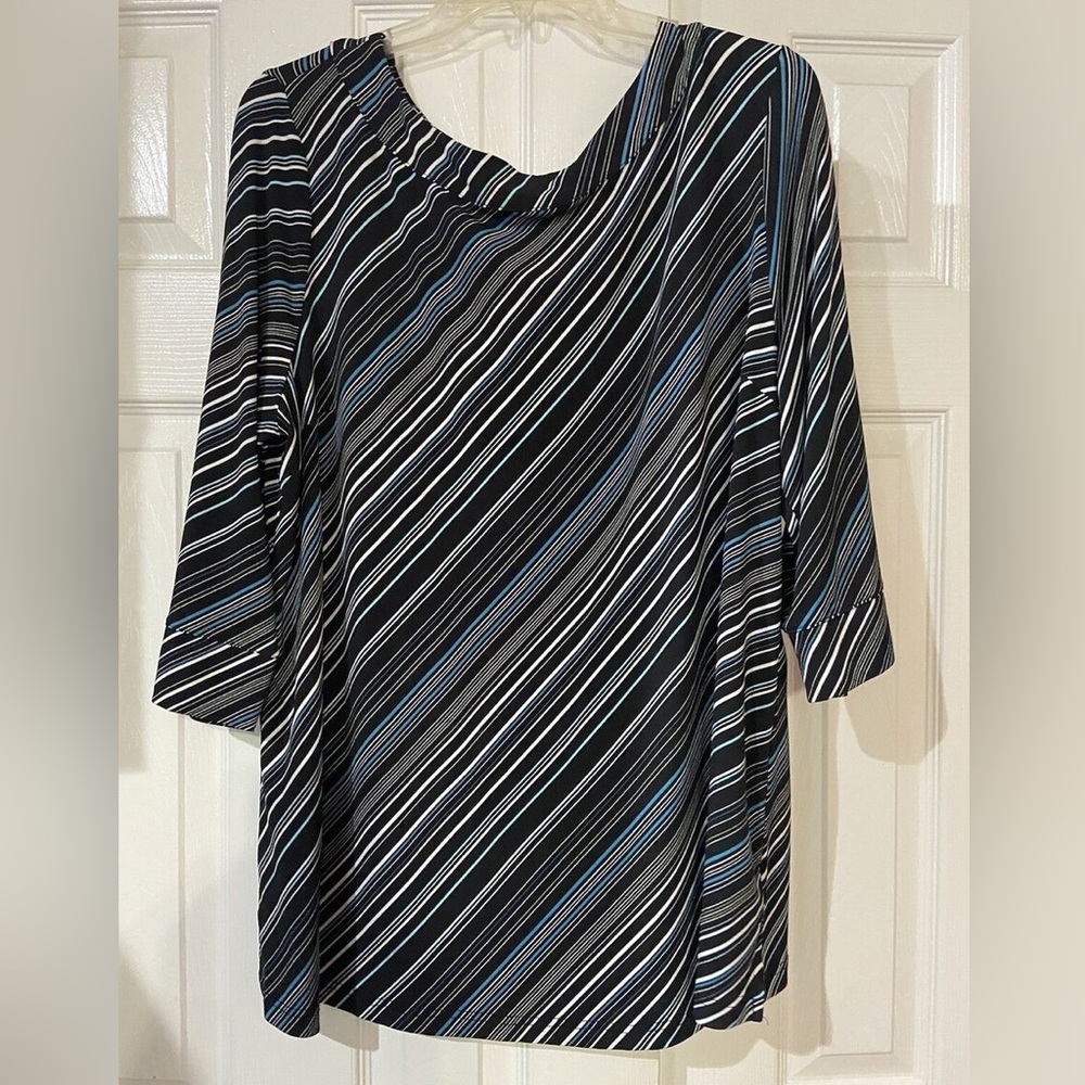 Liz Lange‎ Maternity Blouse XXL Black with Blue Teal Lines